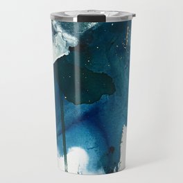 Untamed: a pretty, minimal, abstract painting in blue, white and gold by Alyssa Hamilton Art  Travel Mug