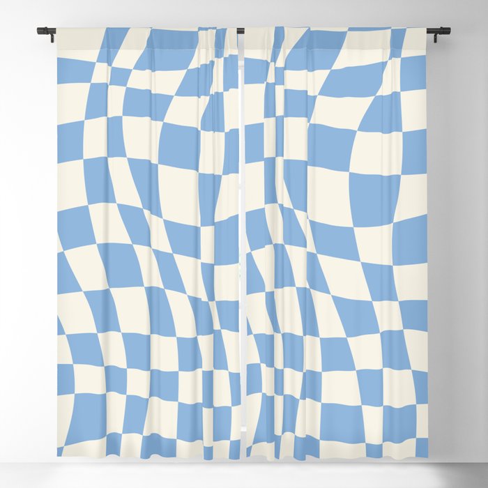 Soft blue wavy checked Blackout Curtain