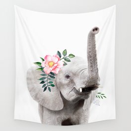 Baby Elephant With Flower Crown Wall Tapestry Baby Elephant With Flower Crown Wall Tapestry