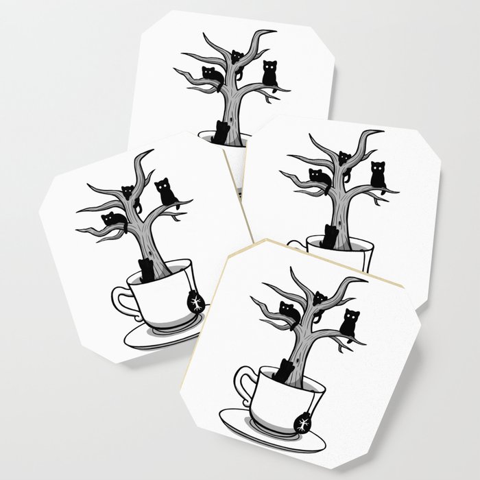 Bare tree with cats growing inside a cup of tea Coaster