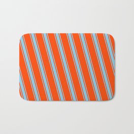 [ Thumbnail: Red and Sky Blue Colored Pattern of Stripes Bath Mat ]