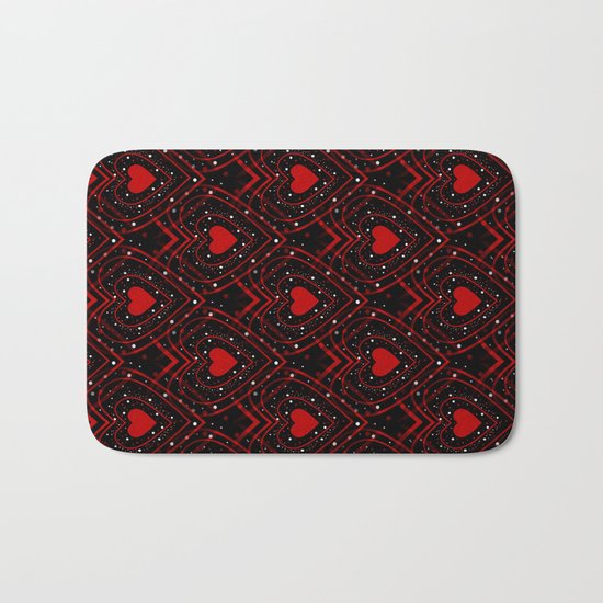 Black And Red Hearts Bath Mat