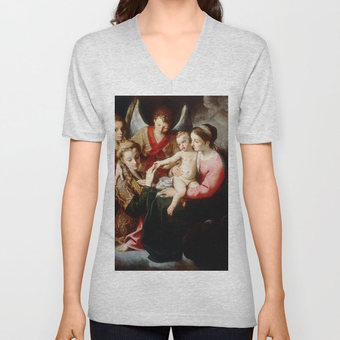 Annibale Carracci - The Mystic Marriage of St Catherine  V Neck T Shirt