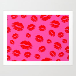 Red lips on a pink background Art Print