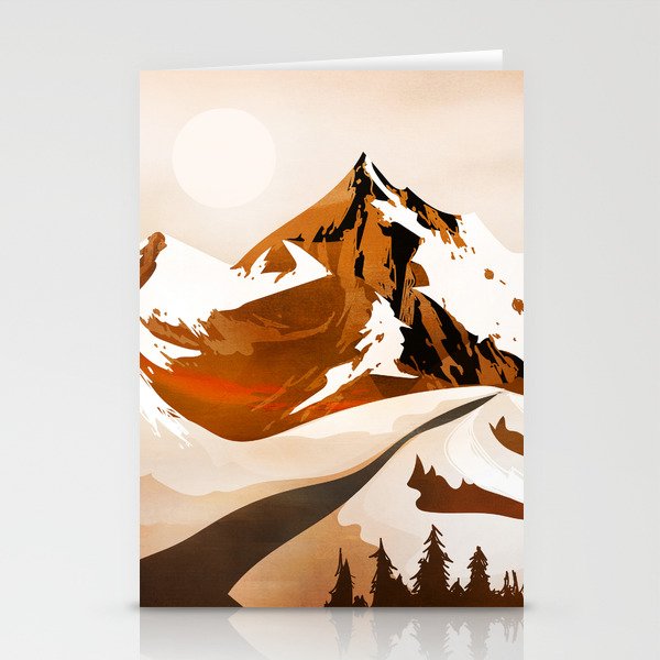 Peaceful Snowy Peak Sunset Stationery Cards