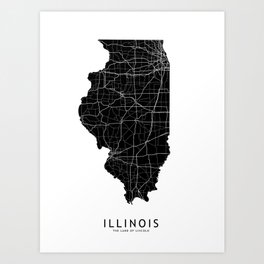 Illinois Black Map Art Print | Architecture, Simple, Graphicdesign, Line, State, Minimal, Abstract, Chicago, Map, Modern 