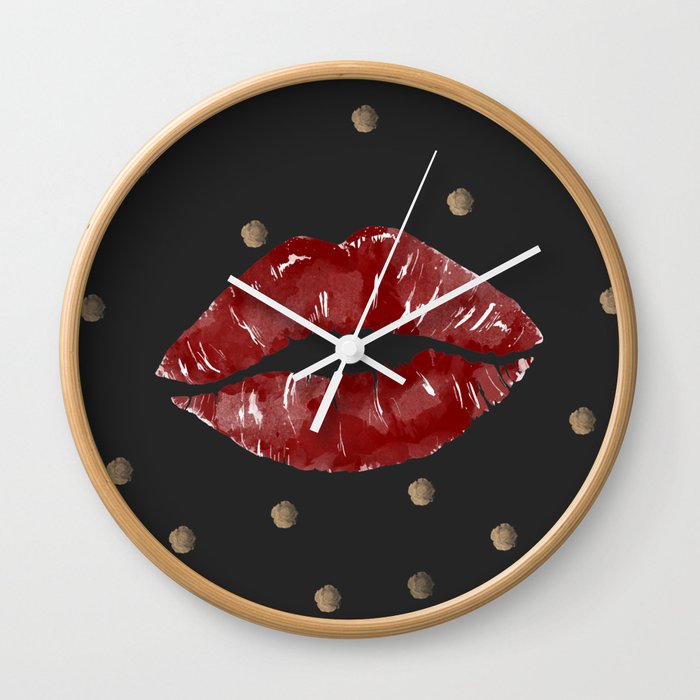 Red and Black Lipstick Stain Pattern Wall Clock
