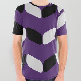 Vintage Diagonal Rectangles Black White Purple All Over Graphic Tee
