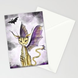"Bat Cat" Mystical Cat Creature - Cat with Bat Wings Drawing Stationery Card