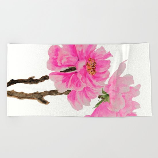 two pink peonies watercolor Beach Towel