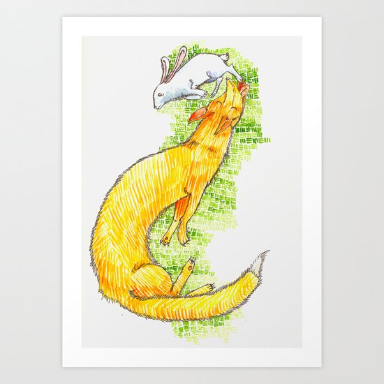 Fox Chasing Rabbit Art Print