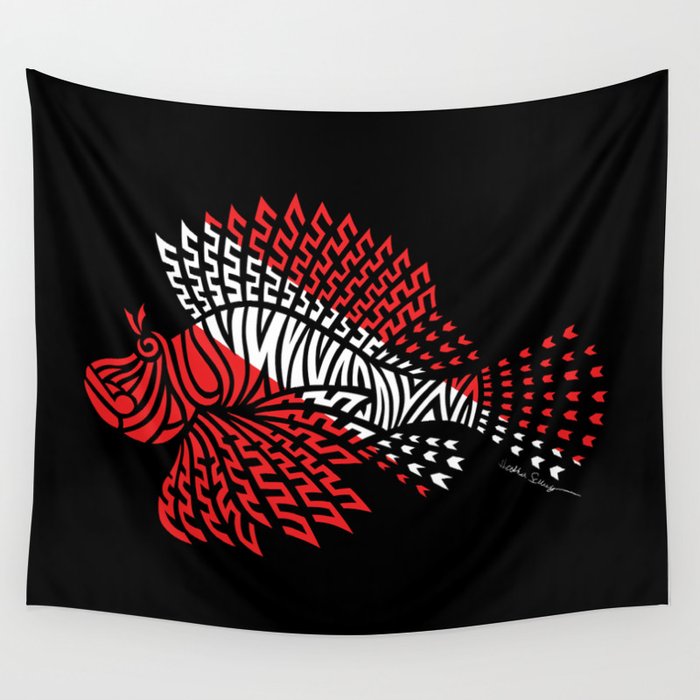 Tribal Scuba Flag Lionfish Wall Tapestry