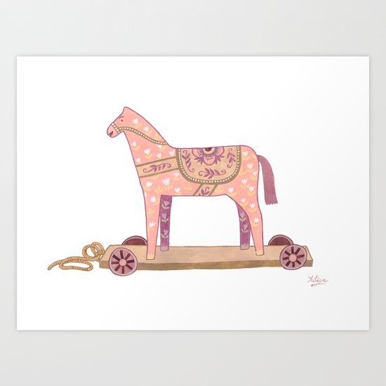 Pink Rocking Horse Art Print