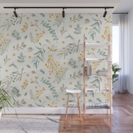 Australian wattle and eucalyptus watercolor floral Wall Mural