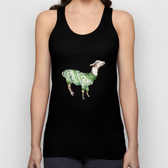 Llama in a Green Deer Sweater Unisex Tank Top