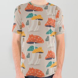 Cat and Plant 47: Mushroom Cats All Over Graphic Tee