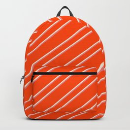[ Thumbnail: Red, Beige, and Light Coral Colored Lined/Striped Pattern Backpack ]