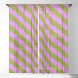 [ Thumbnail: Orchid and Green Colored Stripes/Lines Pattern Sheer Curtain ]