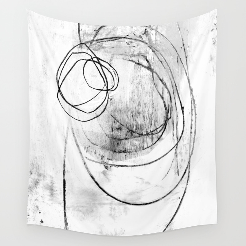 Black And White Textured Scribble Abstract Painting Wall Tapestry