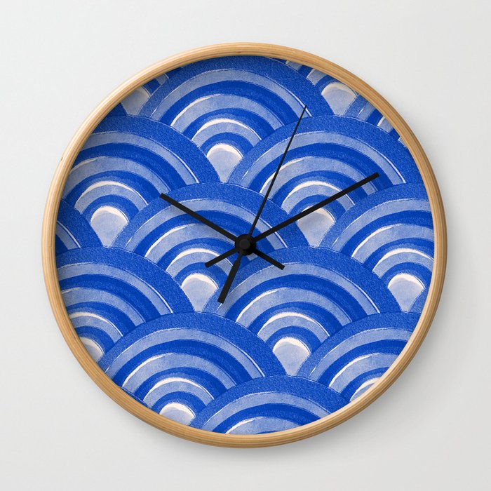 Japanese Seigaiha Wave - Blue Wall Clock