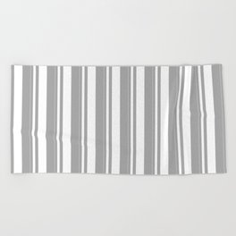 [ Thumbnail: White and Dark Gray Colored Striped Pattern Beach Towel ]