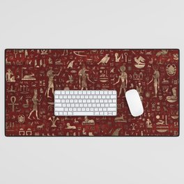 Ancient Egyptian Gods and hieroglyphs - Red Leather and gold Desk Mat