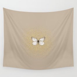 Hand-Drawn Butterfly and Golden Fairy Dust on Nude Beige Wall Tapestry