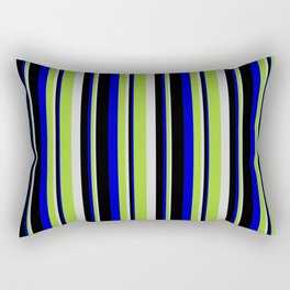 [ Thumbnail: Light Grey, Green, Blue & Black Colored Lined Pattern Rectangular Pillow ]
