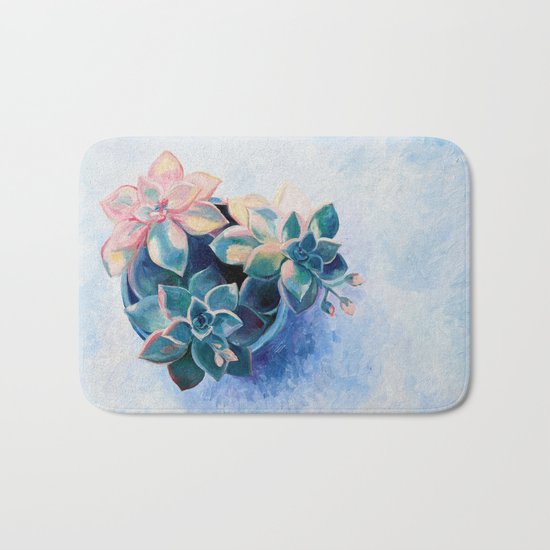 Pastel Succulents - an oil painting on canvas Bath Mat