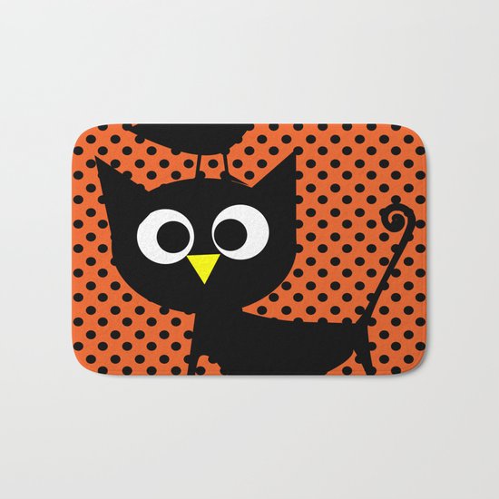 Black cat and raven Bath Mat