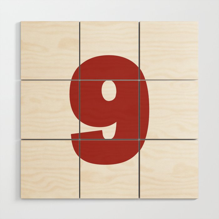 9 (Maroon & White Number) Wood Wall Art