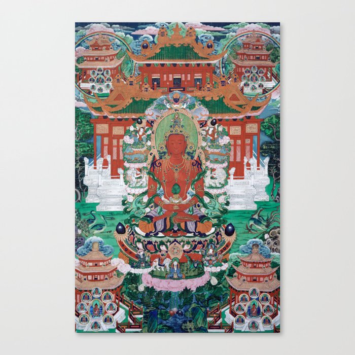 Buddha Amitayus in His Pure Land 18th Century Chinese Textile Canvas Print