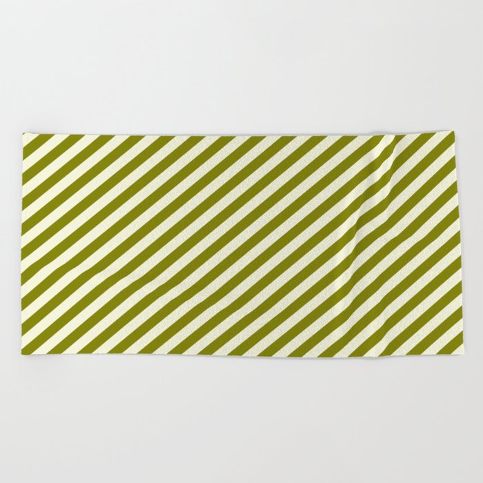 Green and Beige Colored Stripes Pattern Beach Towel