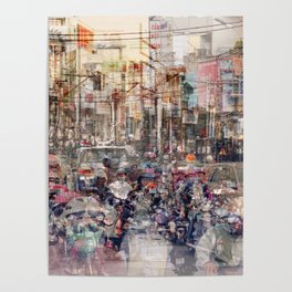  Saigon, abstract city life and traffic concept -   street photography  double exposure Poster