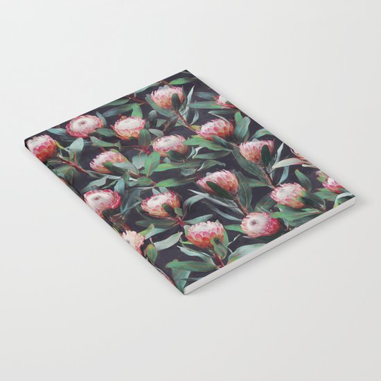 Evening Proteas - Pink on Charcoal Notebook