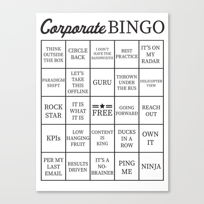 Corporate Jargon Buzzword Bingo Card Canvas Print