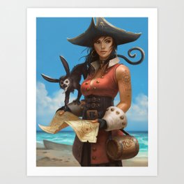 Brangwen Morgan Art Print | Pirategirl, Ocean, Brangwen, Rum, Carribean, Ship, Monkey, Piratewoman, Pirates, Morgan 