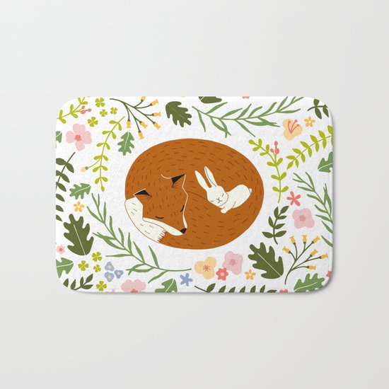 Friendship in Wildlife_Fox and Bunny_Bg White Bath Mat