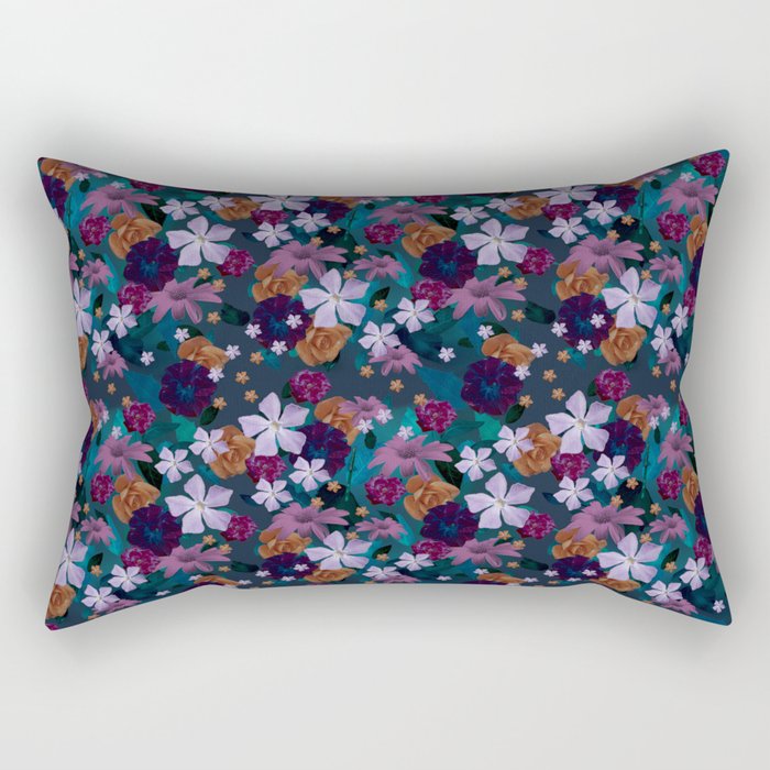 Midnight Garden Blooms Rectangular Pillow