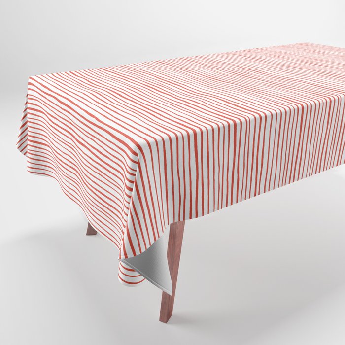 Red Hand-Drawn Pinstripes Tablecloth