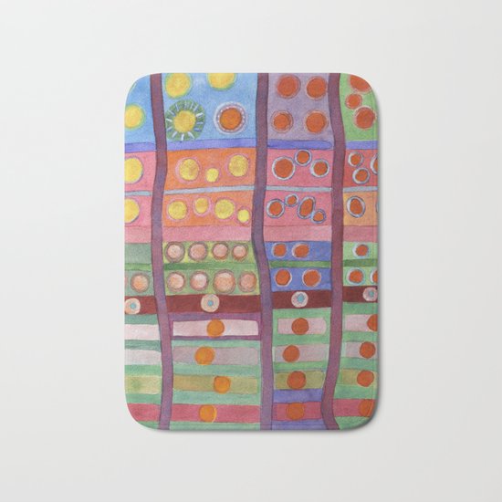 Colorful Grid Pattern with Numerous Circles Bath Mat