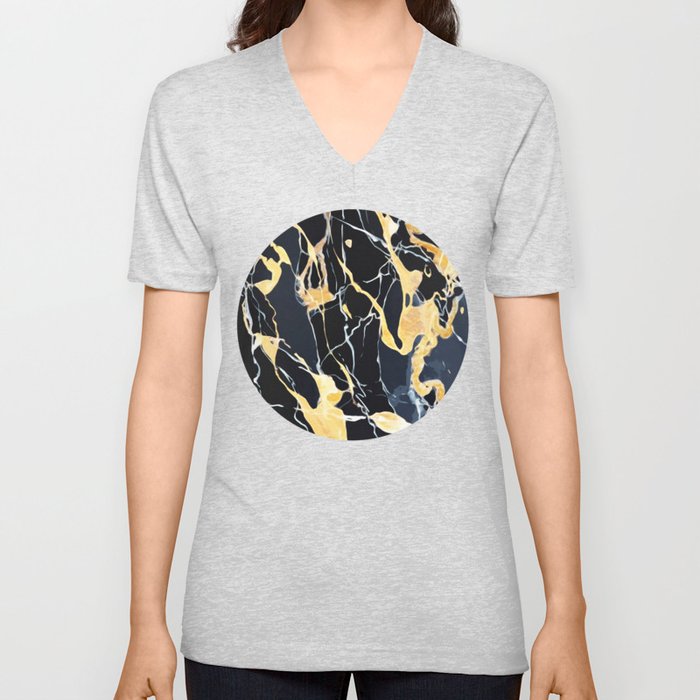 Black and gold marble V Neck T Shirt