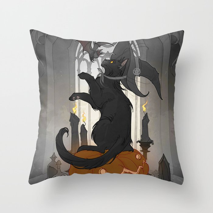 Witchy Black Cat  Throw Pillow