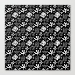 Black And White Coral Silhouette Pattern Canvas Print