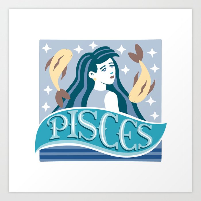 Pisces Women Lettering Illustration Art Print