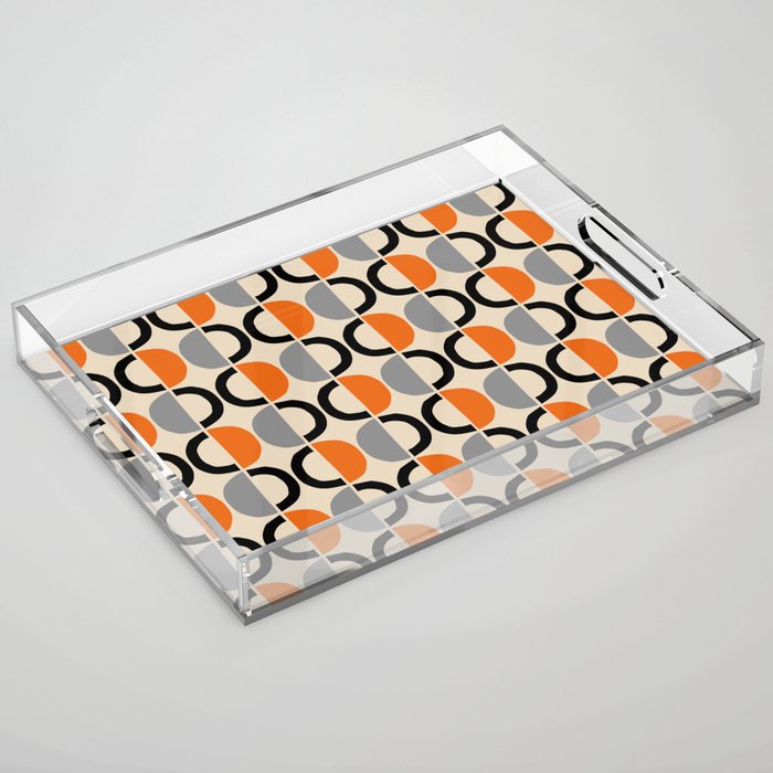 Mid Century Modern Geometric Pattern 121 Autumn Orange and Gray Acrylic Tray