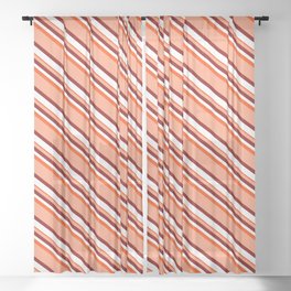 [ Thumbnail: Light Salmon, Maroon, White, and Red Colored Lined Pattern Sheer Curtain ]