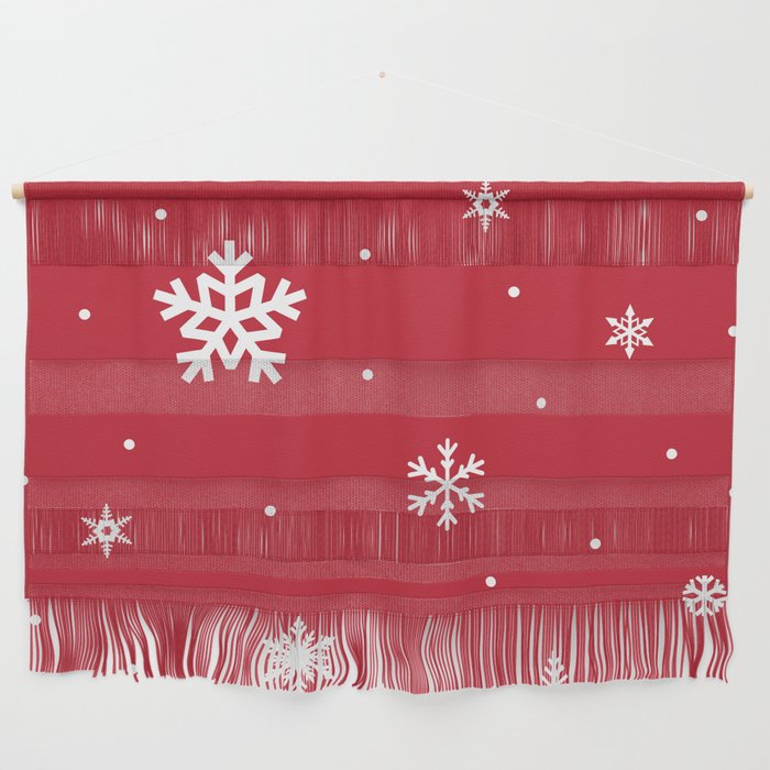 Red Christmas Vibes Pattern Snow Flakes Wall Hanging
