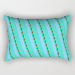 [ Thumbnail: Brown, Green, Light Sky Blue, and Turquoise Colored Striped/Lined Pattern Rectangular Pillow ]