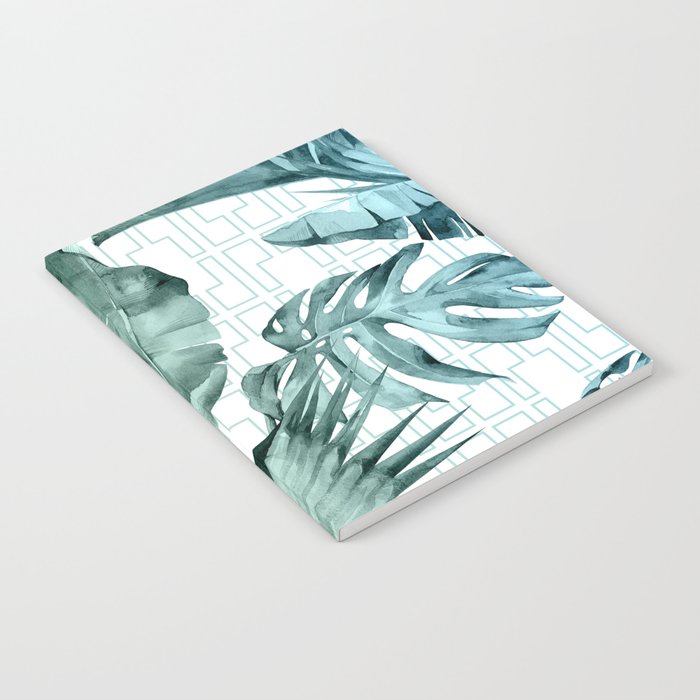 Mod Tropical Palm Leaves in Turquoise Green Blue Gradient Notebook